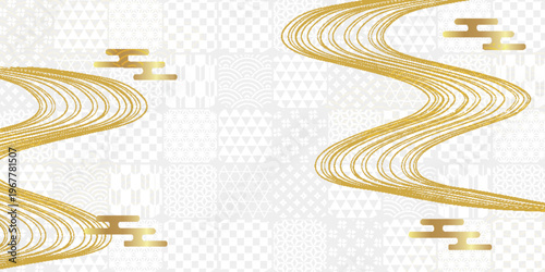Elegant Traditional Japanese Pattern Background with Gold Stream Curves