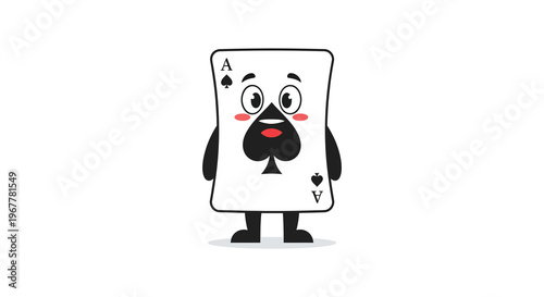 A whimsical cartoon ace of spades card character with a smiling face and short legs a playful silhouette high quality professional