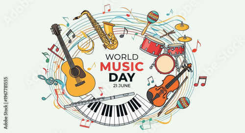 World Music Day Celebration with Instruments and Notes