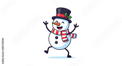 A cheerful cartoon snowman with a top hat and scarf joyfully poses exhibiting a playful silhouette high quality professional detailed modern