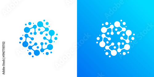 Dual meaning logo combining dot connection and molecule elements, symbolizing scientific innovation, networking, data connectivity, advanced research, and modern technology collaboration