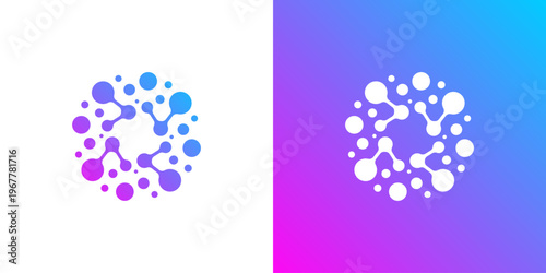Dual meaning logo combining dot connection and molecule elements, symbolizing scientific innovation, smart networking, data connectivity, advanced research, and modern technology collaboration.
