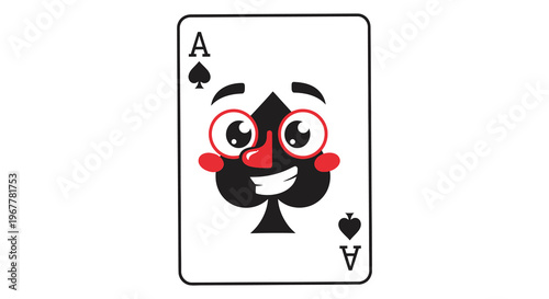 An illustrated ace of spades playing card with a cartoon face styled as a charming black silhouette high quality professional detailed