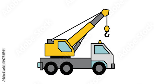 Yellow mobile crane truck, construction equipment, heavy machinery, industrial vehicle