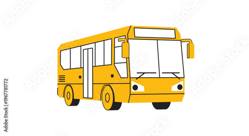 Yellow Public Transport Bus, Simple Vector Illustration, Isolated on White Background