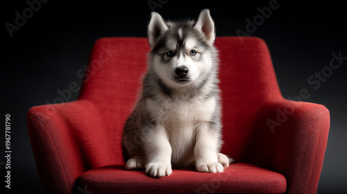 Siberian Husky Puppy on Red...