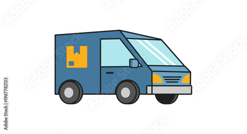 Blue Delivery Van with Package Icon, Shipping and Logistics Concept, Vector Illustration