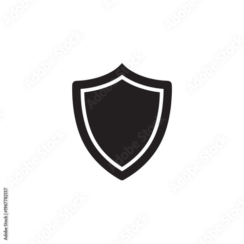 Shield Icon Flat Black Silhouette Minimal Logo White Background