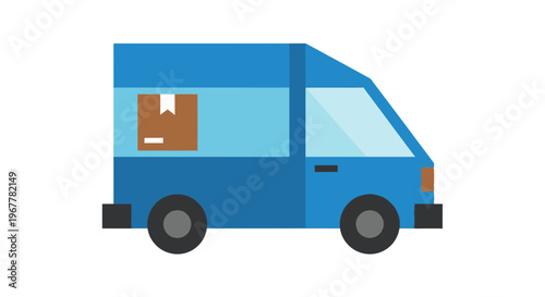 Blue Delivery Van with Box Icon, Shipping and Logistics Concept