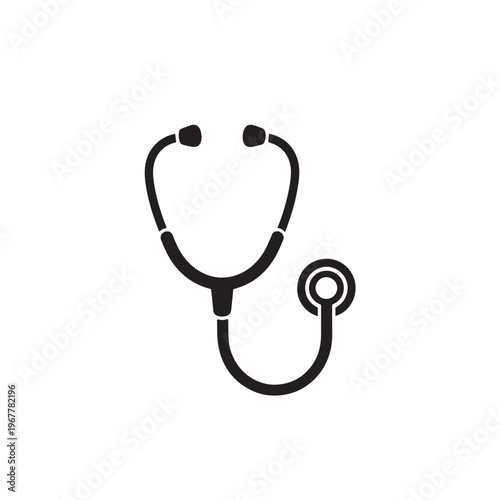 Stethoscope Icon Flat Black Silhouette Clean Logo White Background