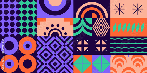 Colorful abstract geometric pattern with repeating shapes and vibrant hues