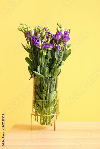 Vase with eustoma flowers o...