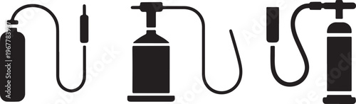 Set of manual pressure sprayer icons for garden irrigation and plant pest control equipment