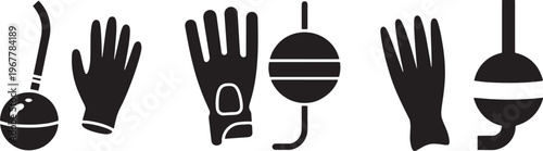 Set of Tactical Gloves and Round Protective Equipment Icons in Flat Vector Graphic Style