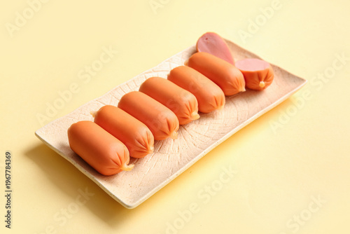 Plate of tasty boiled sausa...