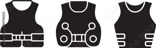 Set of Three Tactical Body Armor Vests Icons Flat Vector Illustrations for Security Equipment
