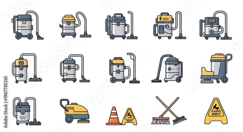 Collection of Vacuum Cleaners and Cleaning Equipment Icons