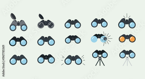 Binocular Icons Set: Various Designs and Perspectives
