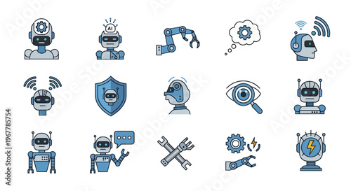 Robotics and AI Icons: Technology, Automation, Engineering, Future, Innovation