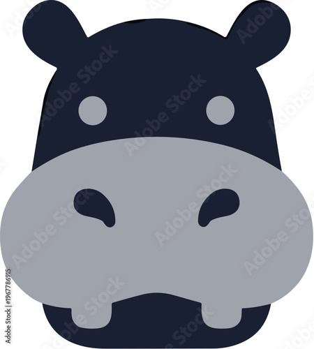 Flat Style Minimalist Cute Hippopotamus Head Animal Illustration Graphic