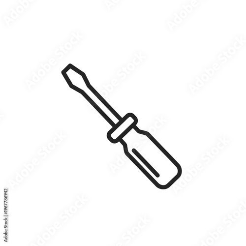 Minimalist Black and White Line Drawing of a Flathead Screwdriver for Tool Illustration