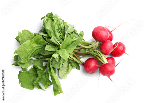 Fresh radishes with leaves ...