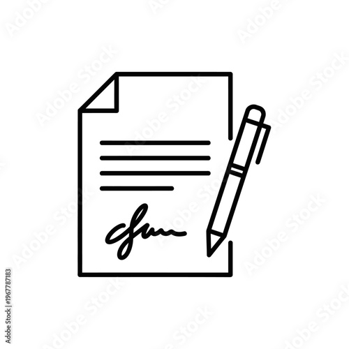Document Signing Illustration with Pen and Paper for Legal and Business Use