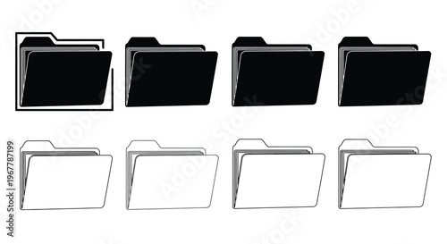 Black and white folder icons arranged in two rows with outline variations