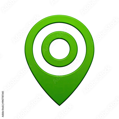 Green location pinpoint icon with target symbol navigation pointer in modern minimalist style against black background for mapping and gps apps