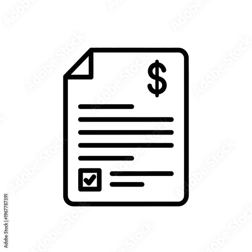 Financial Document Icon with Checkmark and Dollar Sign for Business and Accounting