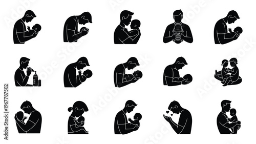 Vector illustration of people reading parents with children and family bonding moments in various poses
