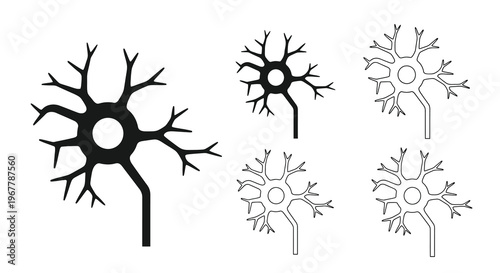 Black and white illustration of three neuron cells with branching dendrites