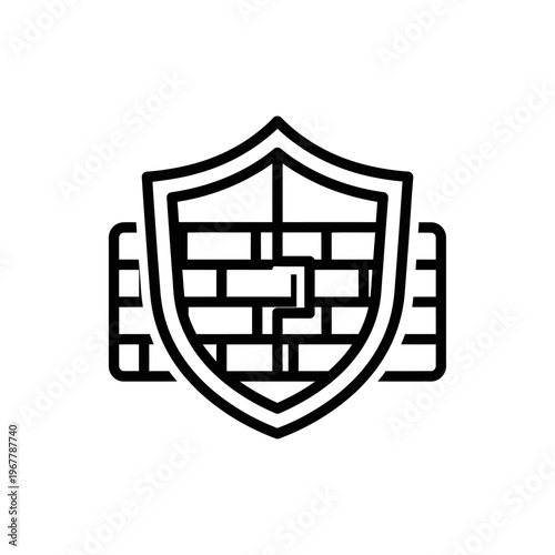 Minimalist Black and White Shield Image with Brick Pattern Design