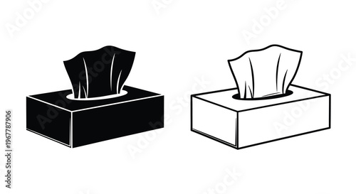 Black and white illustration of two facial tissue boxes