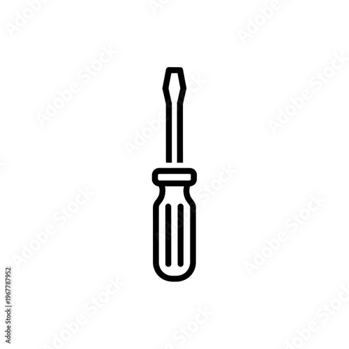 Minimalist Black Outline Icon of a Flathead Screwdriver for Tool and Hardware Design