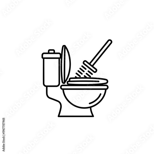 Illustration of Cleaning Tools Including Toilet Brush and Bathroom Toilet