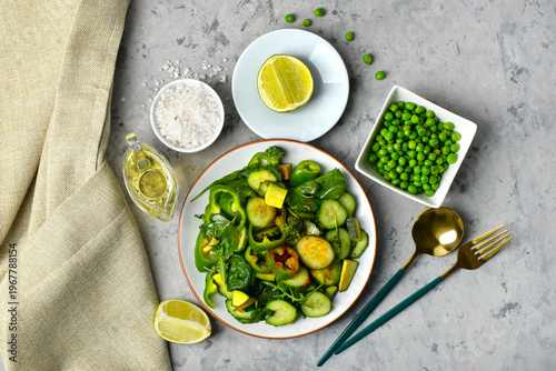 Plate of salad with green v...