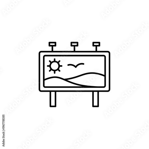 Minimalist Landscape Illustration with Sun and Clouds on Billboard