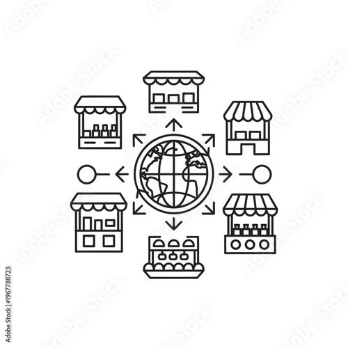 Global Market Connectivity and International Trade Flow Illustration
