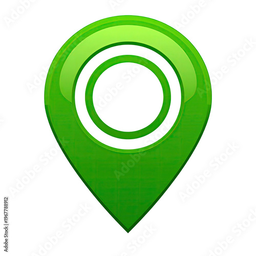 Green location pointer with white concentric circle design for mapping and navigation apps; glossy finish for digital interfaces