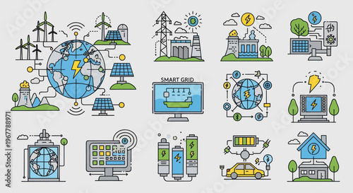 Smart Grid Concept: Renewable Energy, Global Network, Electric Car, Home Power