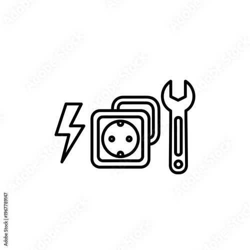Electrical Outlet and Wrench Icon Representing Maintenance and Repairs