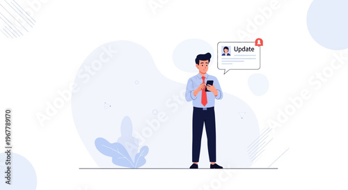 Man checking phone for update notification, business concept illustration