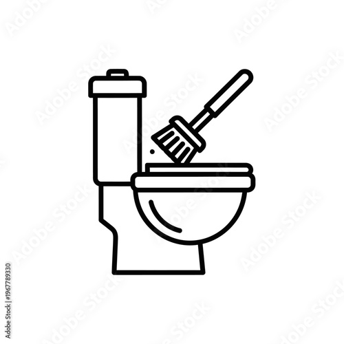 Minimalist Bathroom Toilet with Cleaning Brush Illustration for Home Hygiene