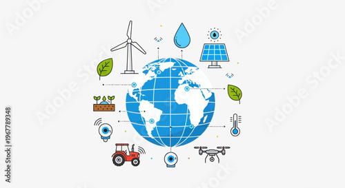 Smart Agriculture Technology Concept with Earth and Renewable Energy