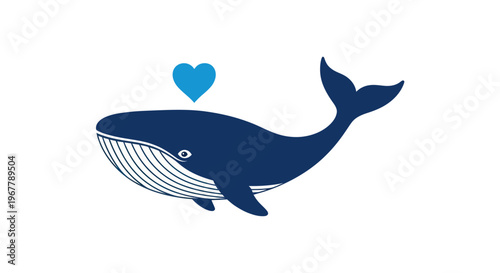 Blue whale with heart icon, illustration, marine life, love symbol, ocean animal