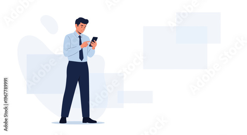 Businessman using smartphone, modern flat illustration, business concept