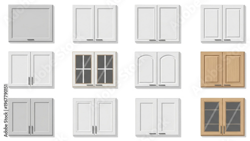 Collection of various kitchen cabinets and cupboards in different styles