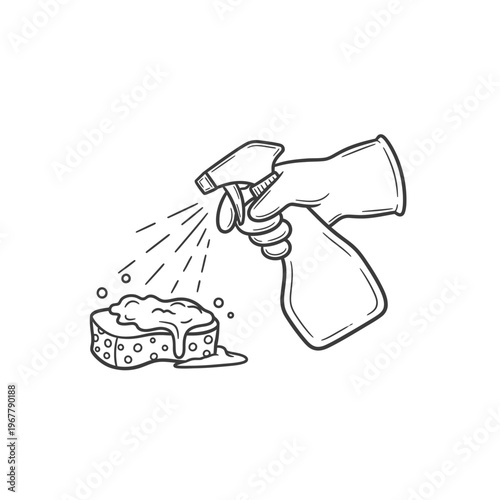 Hand Spraying Cleaning Solution on Dirty Surface for Sanitization