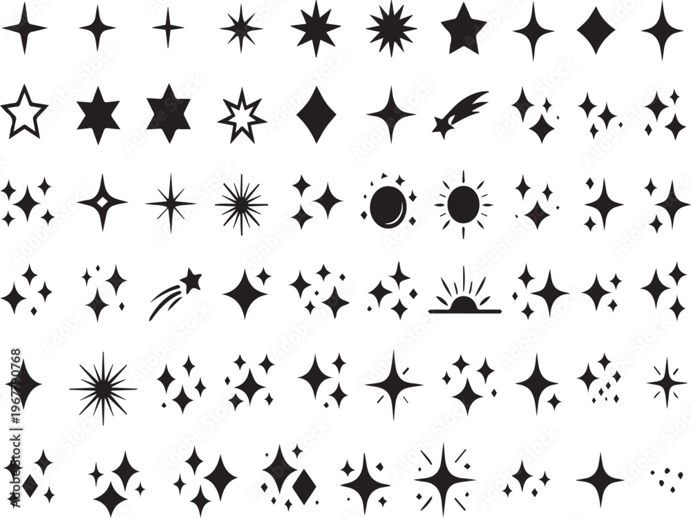 Fototapeta premium Diverse star icon collection on transparent background for design and decoration